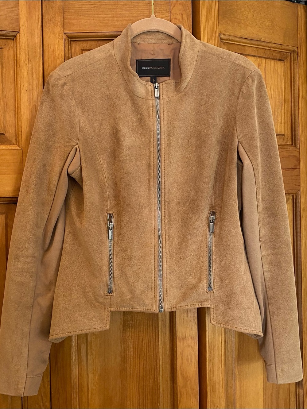 BCBGMaxAzria Suede Zip-Front Jacket in Camel